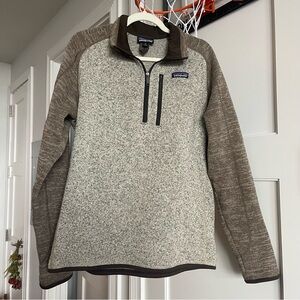 Patagonia Men's Brown and Cream Quarter zip sweater